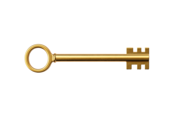 Gold key with a round hole in the middle, isolated
