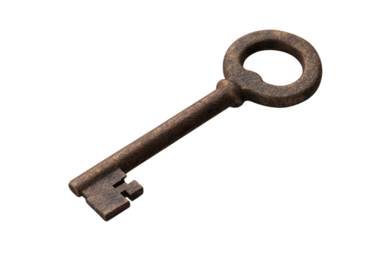 Rusty key is shown on a white background, isolated - Powered by Adobe