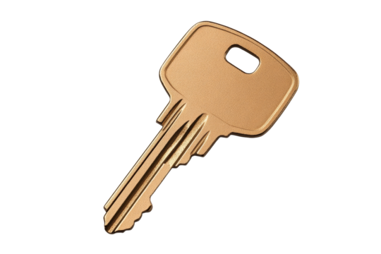 Gold key with a black handle, isolated