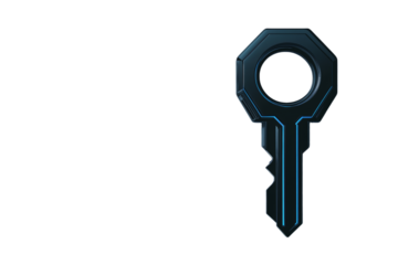 Key with a blue and silver design, isolated