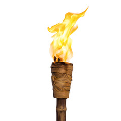 Flickering Yellow Flame from Tiki Torch Isolated on Transparent Background