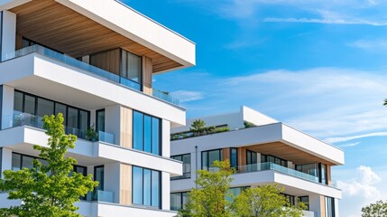 Modern residential buildings with simple design, embodying clean and functional living spaces.
