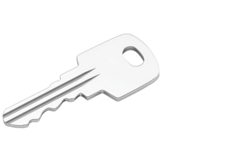 Silver key with a hole in the middle, isolated