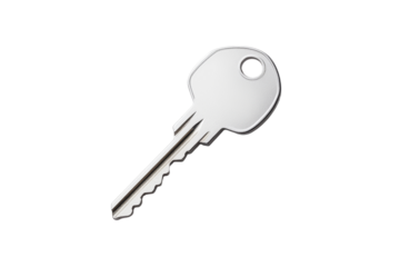Silver key with a hole in the middle, isolated
