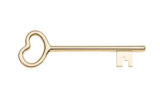 Gold key with a heart on it, isolated