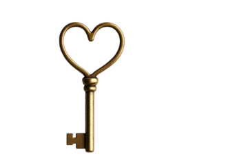 Golden key with a heart shape on it, isolated