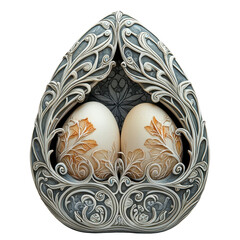 Fototapeta premium Broken egg in Art Nouveau style, elegant and intricate designs, isolated on white background. cutout png