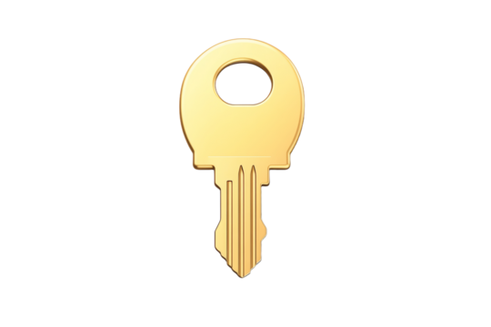 Gold key with a hole in the middle, isolated