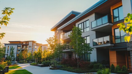Obraz premium Modern residential buildings with simple design, embodying clean and functional living spaces. 