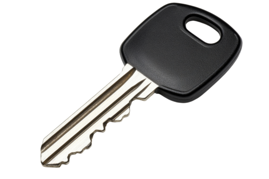 Silver key with a black handle, isolated