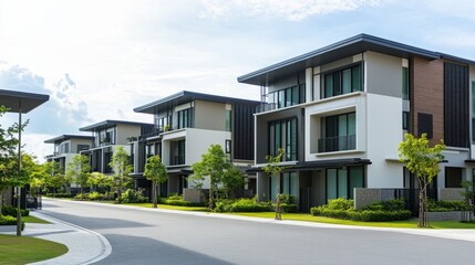 Modern residential buildings with simple design, embodying clean and functional living spaces.
