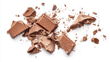 Fototapeta premium Broken milk chocolate bar on white background