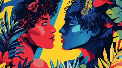 Naklejka premium Adam Eve in a stylized poster design with bold colors and modern aesthetics