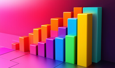 Vibrant bar chart with each bar taller than the last, illustrating growth in digital analytics