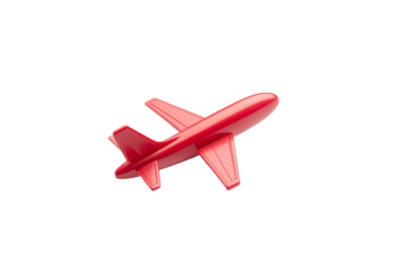 Red toy airplane is sitting on a white background, isolated