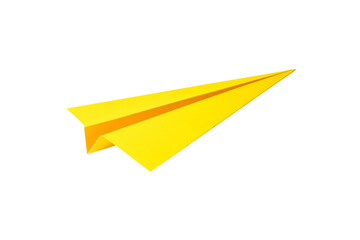Yellow paper airplane is flying in the air, isolated