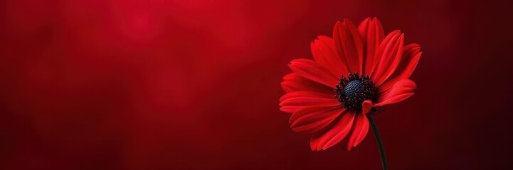 Deep red flower, black core, monochrome red background, flora, monochrome