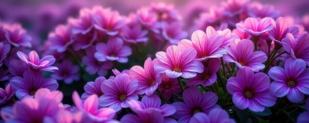 Dense purple flower carpet, vibrant blooms intertwined, spring, lilac, carpet