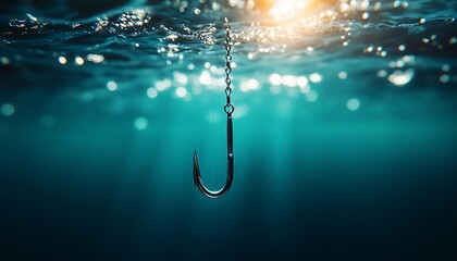 Fishing background. Close-up shot of a fish hook under water. fish. Illustrations ,

