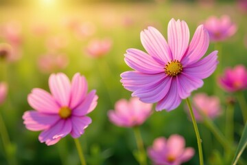 Obraz premium Pink cosmos flowers sway gently in a summer field , floral, image