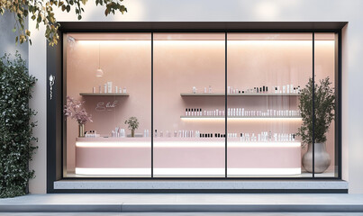 Chic nail salon front design featuring light pink walls and aesthetics for refined beauty services