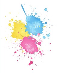 Obraz premium Vibrant Color Splashes in Blue, Yellow, and Pink on White Background