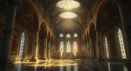 Obraz premium Sunlit Cathedral Grandeur: A Majestic Hall of Marble and Light
