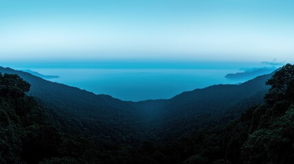 Serene coastal sunrise view from mountaintop