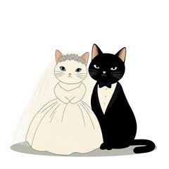 Fototapeta premium Wedding illustration featuring cats in Love