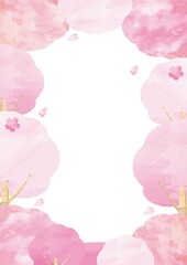 桜　フレーム　背景　春　さくら　サクラ　花　自然　水彩　手描き　テンプレート　デザイン　イラスト　縦
