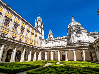 Courtyard of the Mafra National Palace, Convent and Basilica. Baroque architecture at Mafra in Portugal.