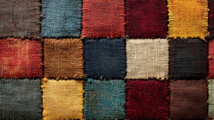Obraz premium Colorful patchwork textile with various earthy tones and textures.