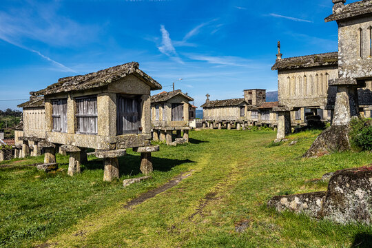 The communitarian granaries, called espigueiros, in the village of Lindoso, Peneda National Park, Northern Portugal