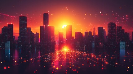 Fototapeta premium A business journey visualized as a glowing path through a futuristic cityscape