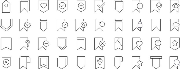 Collection of Line Icons of Bookmark for Adverts. Suitable for books, stores, shops. Editable stroke in minimalistic outline style. Symbol for design