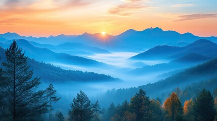 Obraz premium panoramic view of the mountains at sunrise