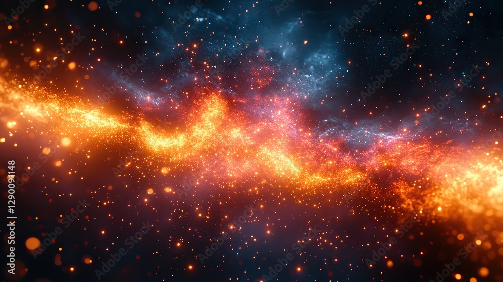 Poster particle collision bright intense burst of energy bright and colorful particle tracks dark background