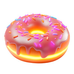 A Fluffy 3D Cartoon Doughnut with Glowing Pink Frosting Isolated on Transparent Background
