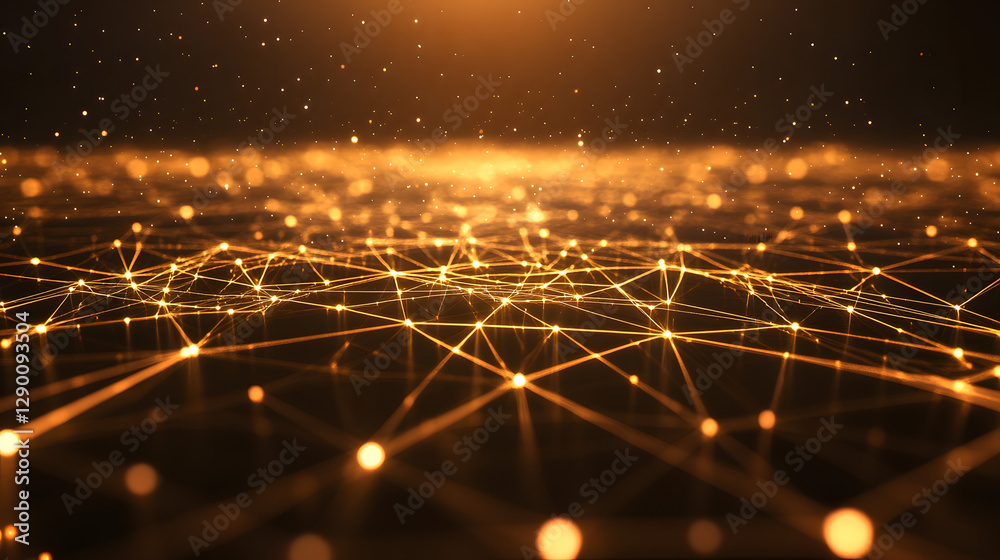 Poster abstract image featuring numerous lines and dots on a dark background creating a modern digital desi