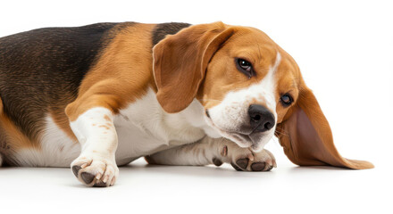 Adorable Beagle Dog Lying Down Relaxing Pet Puppy Canine White Background