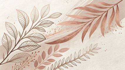 Rose Gold Foil Brush Strokes on a Light Beige Canvas with a Minimalist Touch Perfect for beauty branding, event invitations, social media templates, and fashion marketing,