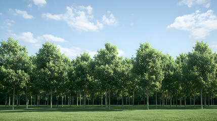 Obraz premium Lush Green Trees in a Row Under a Sunny Sky