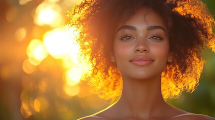 portrait of a beautiful young woman in the park at sunset