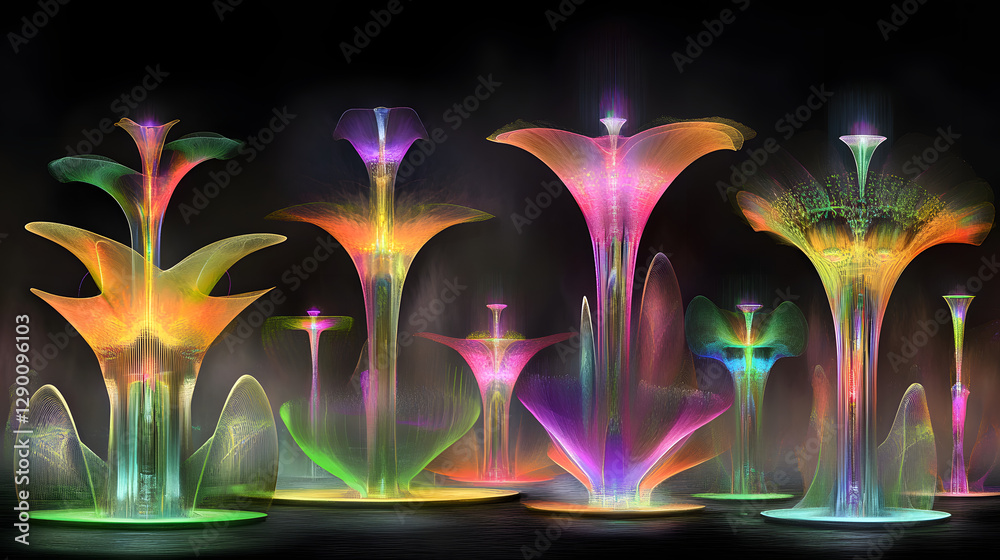 Wall mural group of colorful lights on a black background creating a vibrant display