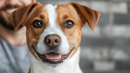 Happy Brown and White Dog with a Joyful Expression in Close-Up