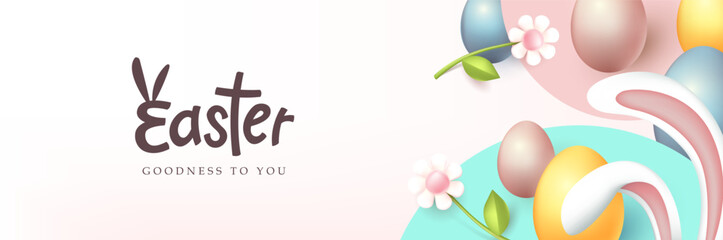 Modern easter banner background template with colorful eggs in spring time