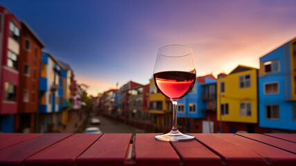 Elegant Wine Pour with La Boca’s Iconic Colors and Warm Lighting