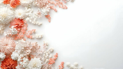 Peach and Coral Flowers on White Background