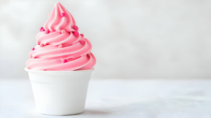 Pink Frozen Yogurt with Sprinkles in White Cup