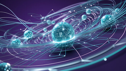  Blockchain data fields. Network line connect stream waves, created by generative ai